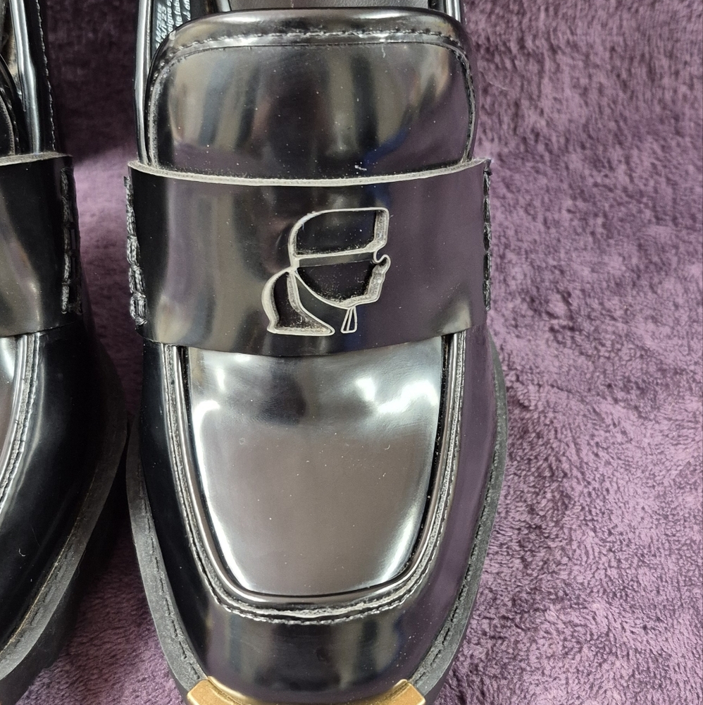 Karl Lagerfeld Paris Virna Black High Heel Patent Faux Leather Shoe Size 7.5 M - Picture 4 of 11